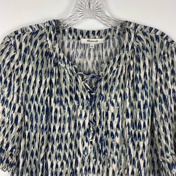 Madewell Sunpleat Lace Up Crepe Gray Feather Blouse Womens Size Small - Picture 4 of 14